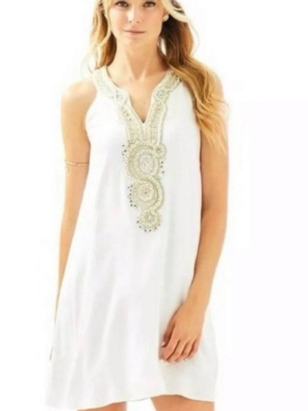Lilly Pulitzer Valli Soft Shift Dress Resort White Gold
Beaded Knee
